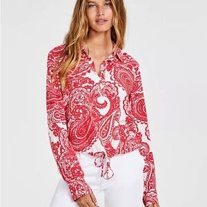 Women's Paisley-Print Tie-Hem Long-Sleeve Top size 1X